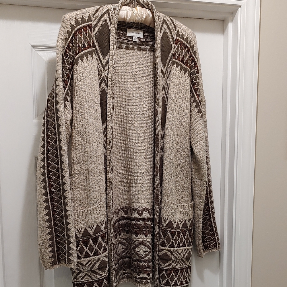 Lucky Brand Taupe, Brown & Cream Striped Knit Cardigan